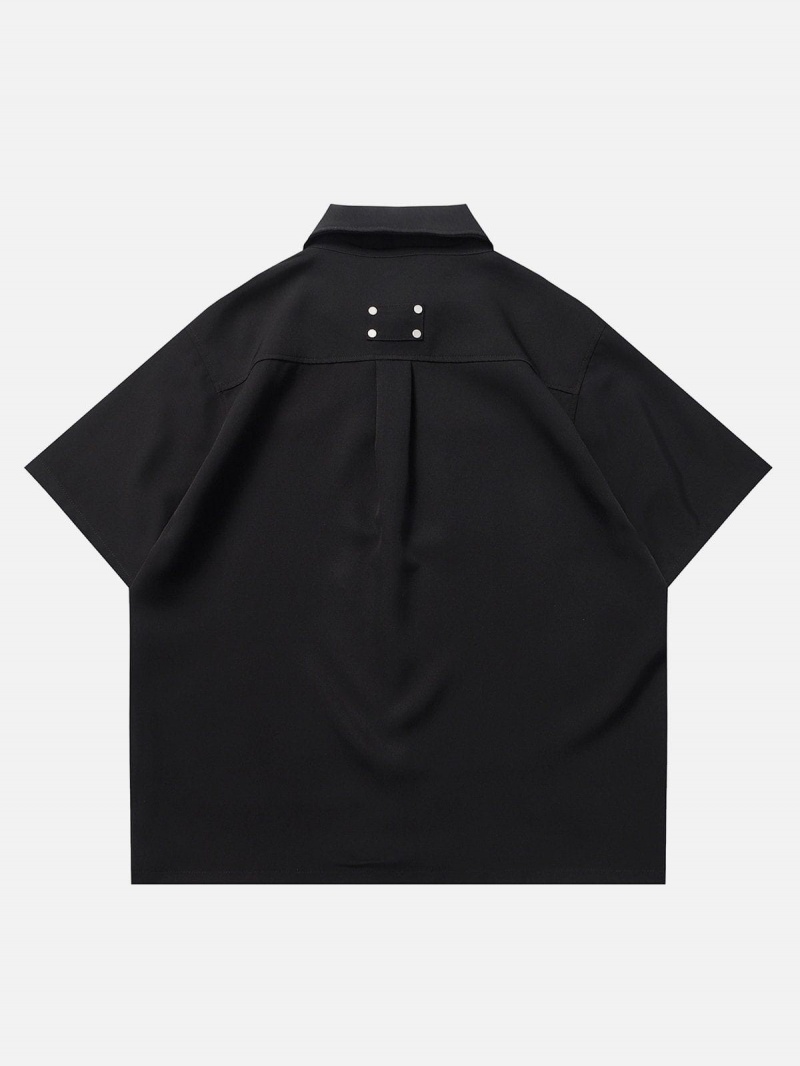 Chemise à Manches Courtes Aelfric Eden Solid Rivets Noir | CNJ-06453161